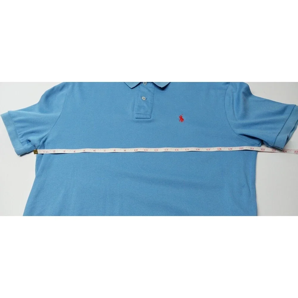 Vtg Polo Ralph Lauren Mens Medium Golf Shirt Blue Red Pony GUC Read Description